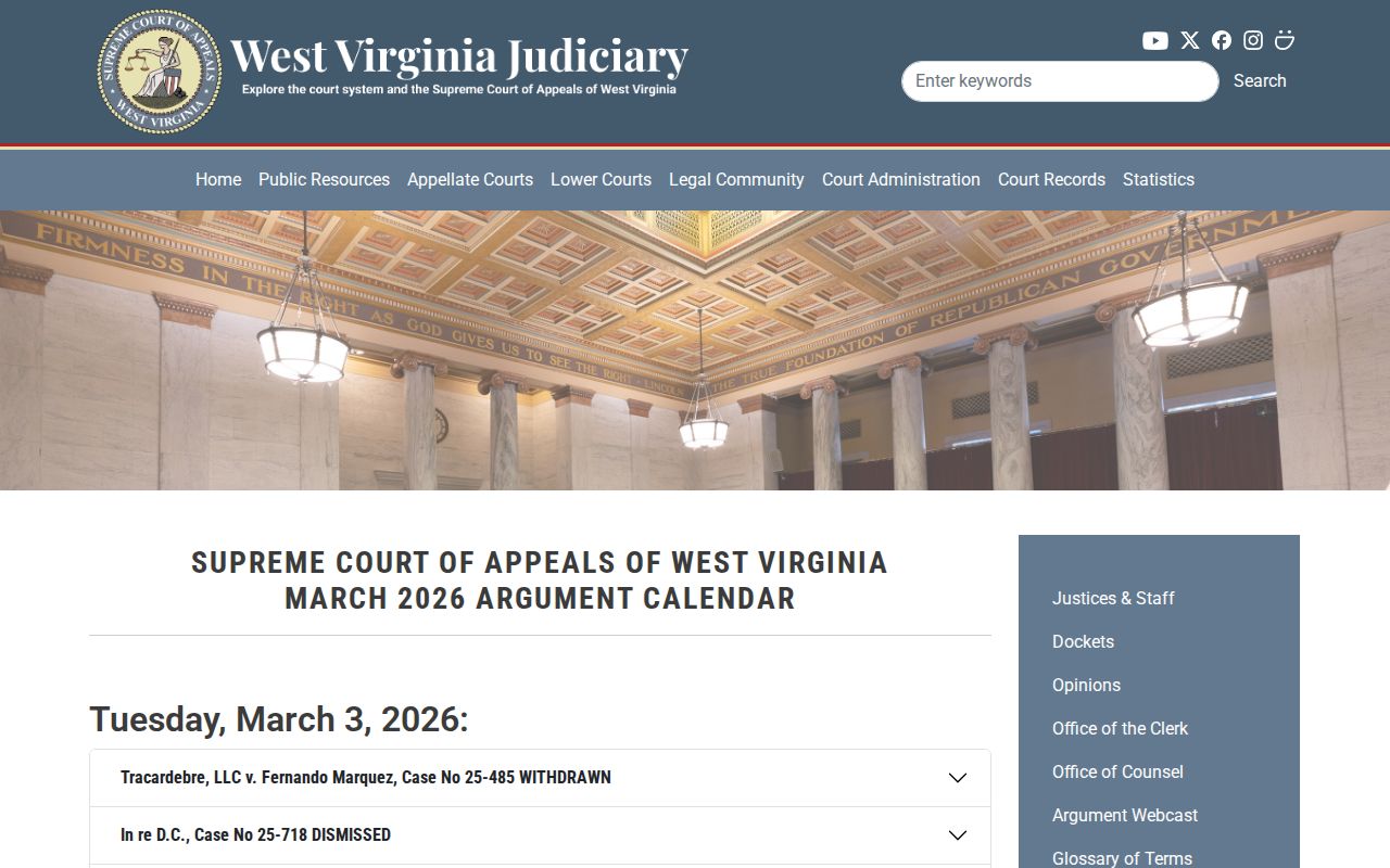 West Virginia appellate calendar used as a Mineral court setting example