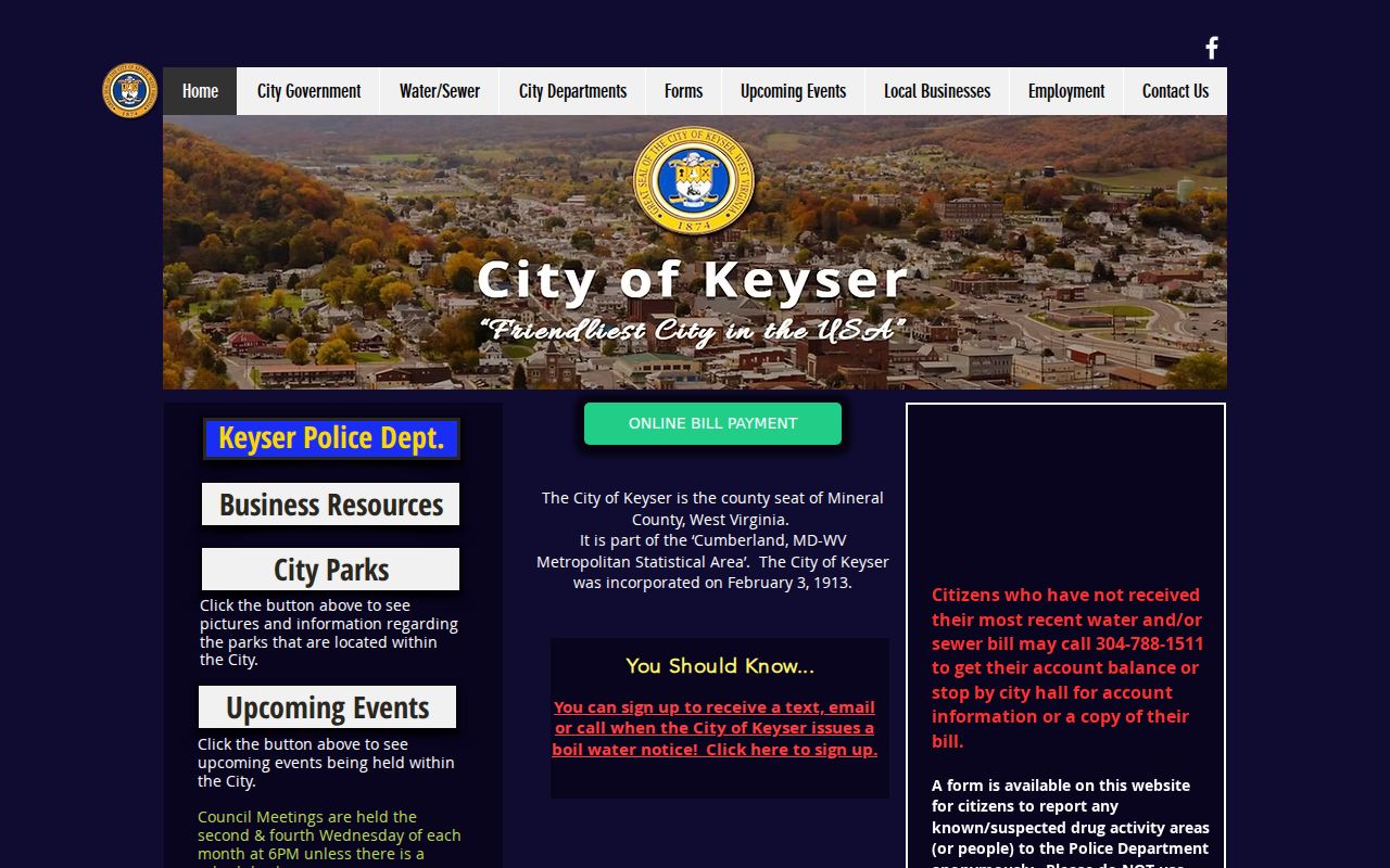Official City of Keyser website used for local docket routing