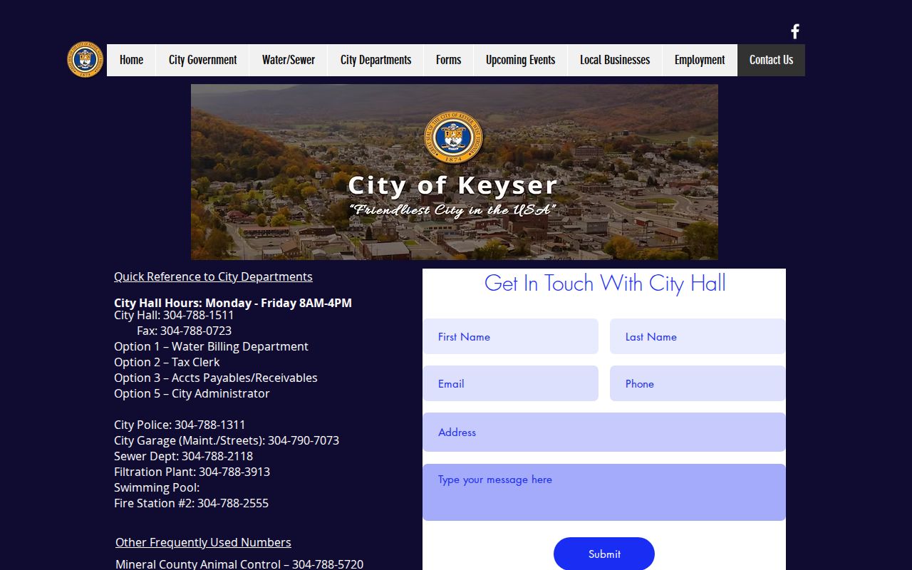 City of Keyser contact page for official local record routing